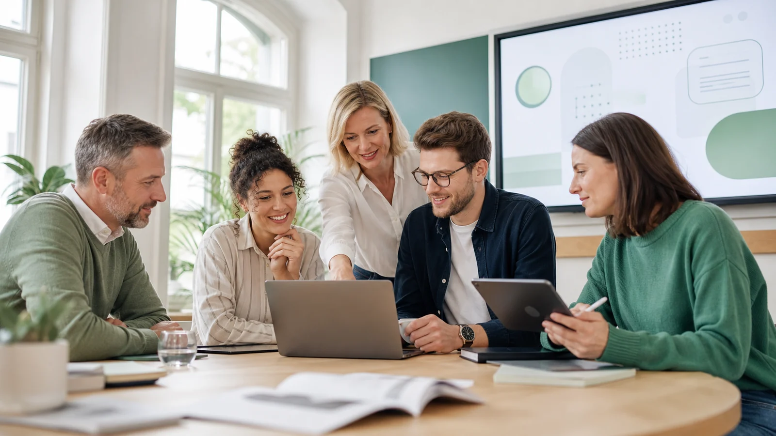 Team einer Sprachschule entwickelt Unterrichtsmaterial mit KI-Unterstützung.